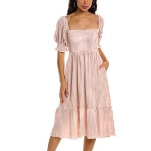 O.P.T Pink Gingham Puff Sleeve Midi Dress
